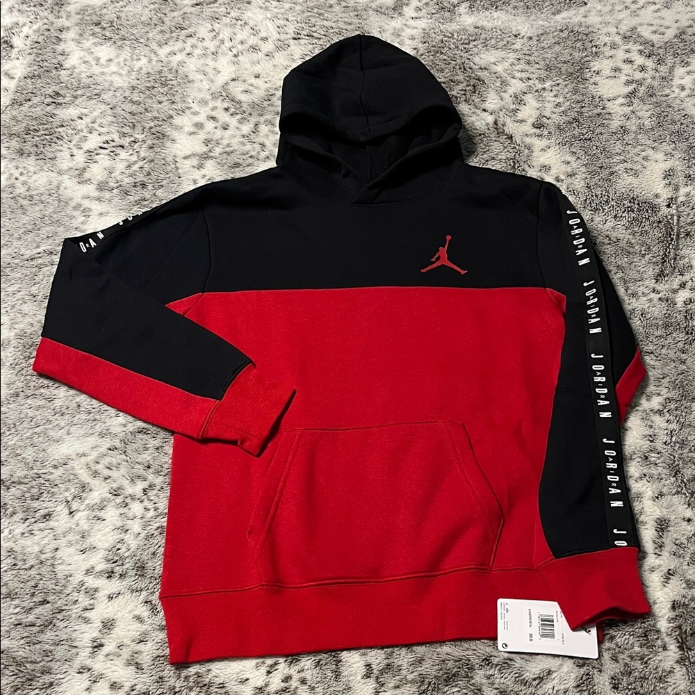 New NIKE Air Jordan Black and Red Hoodie Sweatshirt with Logo